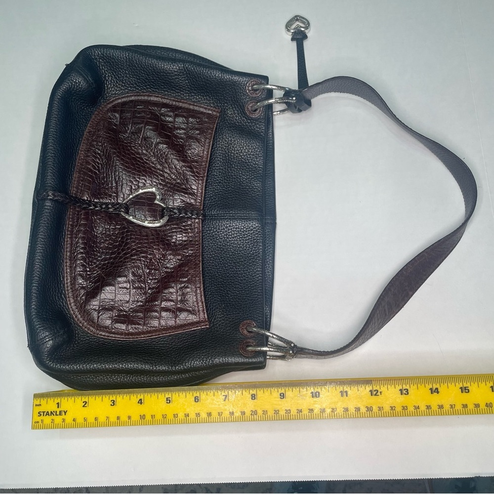 Brighton Brown/Black Hobo Leather Shoulder Bag Silver Heart Charm  Purse - Picture 13 of 15